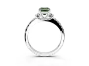 Paired Accent Engagement Ring Setting for Fancy Green Emerald Cut Center with Pave Band and Prong Head in Sterling Silver