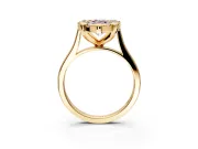 Single Halo Engagement Ring Setting for Fancy Pink Pear-Shaped Center with Corner Claws, Plain Band and Prong Head in Yellow Gold