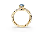 Solitaire Engagement Ring Setting for Fancy Blue Pear-Shaped Center with Woven 3-Strand Pave Band and Prong Head in Yellow Gold