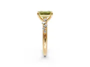 Solitaire Engagement Ring Setting for Fancy Yellow Emerald Cut Center with Trailing Leaf Accent Band and Prong Head in Yellow Gold