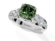 Solitaire Engagement Ring Setting for Fancy Green Cushion Cut Center with Graduated Shared Prongs and Prong Head in Sterling Silver
