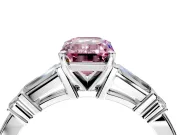 Bar-Set Engagement Ring Setting for Fancy Pink Emerald Cut Center with Tapered Baguette Accents and Prong Head in White Gold