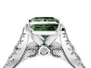 Solitaire Engagement Ring Setting for Fancy Green Princess Cut Center with Pave Cathedral Shoulders and Prong Head in Sterling Silver