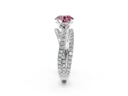 Solitaire Engagement Ring Setting for Fancy Pink Round Cut Center with Woven 3-Strand Pave Band and Prong Head in White Gold