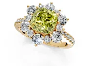 Floral Halo Engagement Ring Setting for Fancy Yellow Cushion Cut Center with Pave Accents and Prong Head in Yellow Gold
