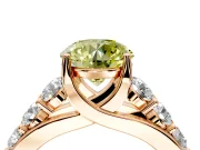 Solitaire Engagement Ring Setting for Fancy Yellow Round Cut Center with Graduated Shared Prongs and Prong Head in Rose Gold
