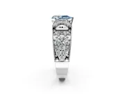 Pave Engagement Ring Setting for Fancy Blue Pear-Shaped Center with Curved Accent Rows, Openwork and Prong Head in Platinum
