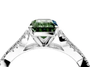 Solitaire Engagement Ring Setting for Fancy Green Emerald Cut Center with Twisted Pave Split Shank and Prong Head in Platinum