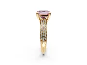 Solitaire Engagement Ring Setting for Fancy Pink Asscher Cut Center with Multi-Row Pave Accents and Basket Head in Yellow Gold