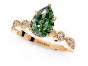 Solitaire Engagement Ring Setting for Fancy Green Pear-Shaped Center with Milgrain Bezel Accents and Prong Head in Rose Gold