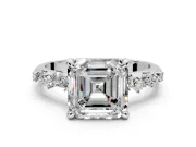 Solitaire Engagement Ring Setting for Asscher Cut Center with Trailing Leaf Accent Band and Prong Head in Sterling Silver