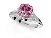 Solitaire Engagement Ring Setting for Fancy Pink Cushion Cut Center with Milgrain Cathedral Band and Prong Head in Sterling Silver
