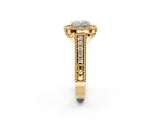 Milgrain Halo Engagement Ring Setting for Cushion Cut Center with Pave Band and Prong Head in Yellow Gold