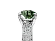 Solitaire Engagement Ring Setting for Fancy Green Round Cut Center with Multi-Row Pave Accents and Basket Head in Platinum