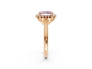 Starburst Halo Engagement Ring Setting for Fancy Pink Radiant Cut Center with Thin Round-Wire Band and Prong Head in Rose Gold