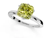 Solitaire Engagement Ring Setting for Fancy Yellow Cushion Cut Center with Plain Band and Tulip Prong Head in Platinum