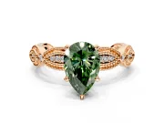 Solitaire Engagement Ring Setting for Fancy Green Pear-Shaped Center with Marquise Panel Band and Prong Head in Rose Gold