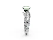 Solitaire Engagement Ring Setting for Fancy Green Asscher Cut Center with Woven 3-Strand Pave Band and Prong Head in White Gold