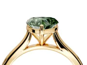 Solitaire Engagement Ring Setting for Fancy Green Heart-Shaped Center with Narrow Cathedral Band and Prong Head in Yellow Gold