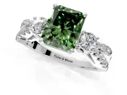 3 Stone Engagement Ring Setting for Fancy Green Radiant Cut Center with Pave Split Shank and Prong Head in Sterling Silver