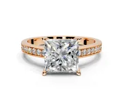 Solitaire Engagement Ring Setting for Princess Cut Center with Channel-Set Accent Band and Prong Head in Rose Gold