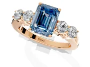 5 Stone Engagement Ring Setting for Fancy Blue Emerald Cut Center with Equal Close-Set Accents and Prong Head in Rose Gold