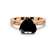 Solitaire Engagement Ring Setting for Fancy Black Heart-Shaped Center with Engraved Milgrain Band and Prong Head in Rose Gold