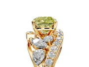Halo Engagement Ring Setting for Fancy Yellow Cushion Cut Center with Marquise and Pave Bypass Band and Prong Head in Yellow Gold