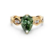 Solitaire Engagement Ring Setting for Fancy Green Pear-Shaped Center with Accented Twist Band and Leaf Prong Head in Yellow Gold
