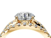 Solitaire Engagement Ring Setting for Round Cut Center with Wide-Open Split Shank and Prong Head in Yellow Gold