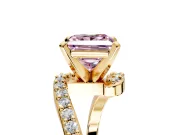 Solitaire Engagement Ring Setting for Fancy Pink Princess Cut Center with Pave Bypass Swirl Band and Prong Head in Yellow Gold