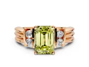 Solitaire Engagement Ring Setting for Fancy Yellow Emerald Cut Center with Grooved Bar Accent Band and Prong Head in Rose Gold