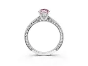 Solitaire Engagement Ring Setting for Fancy Pink Marquise Center with Engraved Milgrain Band and Prong Head in Platinum