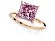 Solitaire Engagement Ring Setting for Fancy Pink Princess Cut Center with Straight Thin Band and Prong Head in Rose Gold