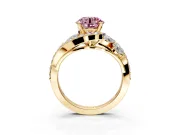 Halo Engagement Ring Setting for Fancy Pink Round Cut Center with Marquise and Pave Bypass Band and Prong Head in Yellow Gold