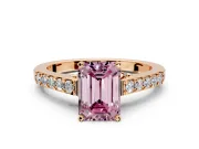 Solitaire Engagement Ring Setting for Fancy Pink Emerald Cut Center with Crossover Accents and Prong Head in Rose Gold