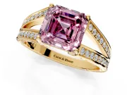 Split Shank Engagement Ring Setting for Fancy Pink Asscher Cut Center with Pave Split Shank and Prong Head in Yellow Gold