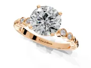 Solitaire Engagement Ring Setting for Round Cut Center with Bezel-Dot Beaded Band and Prong Head in Rose Gold