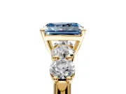 5 Stone Engagement Ring Setting for Fancy Blue Radiant Cut Center with Graduated Accents and Prong Head in Yellow Gold