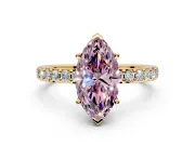 Solitaire Engagement Ring Setting for Fancy Pink Marquise Center with Round Cut Pave Band and Prong Head in Yellow Gold