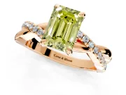 Solitaire Engagement Ring Setting for Fancy Yellow Emerald Cut Center with Half-Pave Crossover Band and Prong Head in Rose Gold