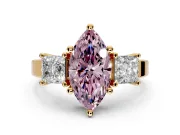 3 Stone Engagement Ring Setting for Fancy Pink Marquise Center with Matching Side Accents and Prong Head in Yellow Gold