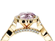 Halo Engagement Ring Setting for Fancy Pink Oval Center with Twist Band and Prong Head in Yellow Gold