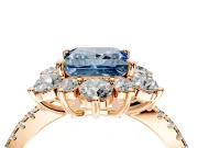 Floral Halo Engagement Ring Setting for Fancy Blue Princess Cut Center with Pave Accents and Prong Head in Rose Gold
