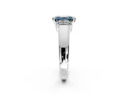 Solitaire Engagement Ring Setting for Fancy Blue Emerald Cut Center with Wide Band, Pave Collar and Prong Head in Sterling Silver