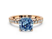 Solitaire Engagement Ring Setting for Fancy Blue Cushion Cut Center with Large Accents and Prong Head in Rose Gold