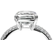 Solitaire Engagement Ring Setting for Asscher Cut Center with Multi-Row Pave Accents and Basket Head in Sterling Silver