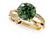 Solitaire Engagement Ring Setting for Fancy Green Round Cut Center with Pave and Plain Crossover Band and Prong Head in Yellow Gold
