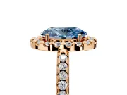 Pave Halo Engagement Ring Setting for Fancy Blue Oval Center with Single Row Pave Band and Prong Head in Rose Gold