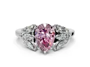 Leaf Cluster Engagement Ring Setting for Fancy Pink Pear-Shaped Center with Marquise Accents and Prong Head in Platinum